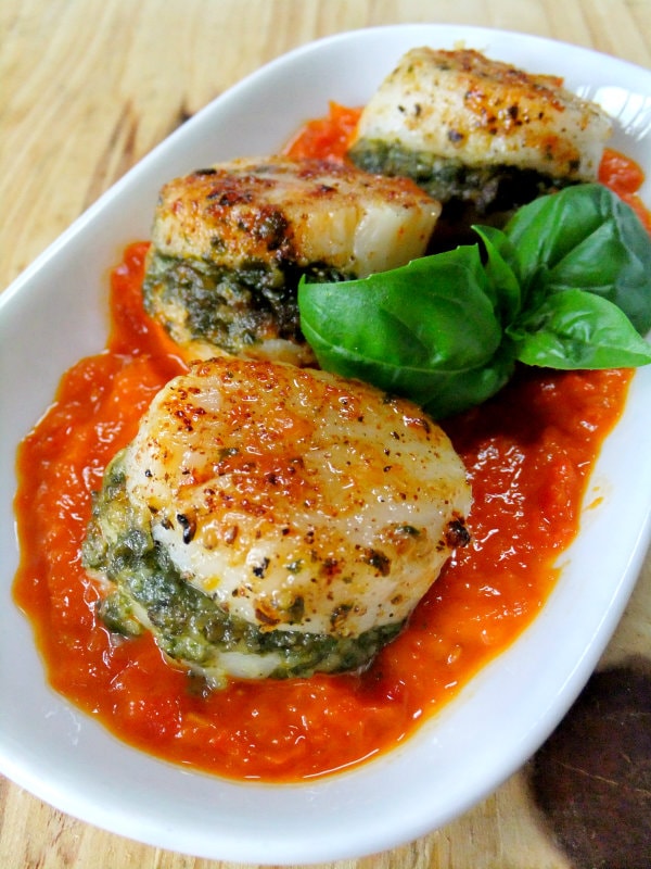 Valentine's Day Recipes: pesto stuffed scallops