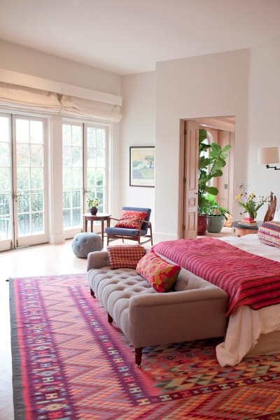 Bohemian Inspired Bedroom:  Beautiful rug