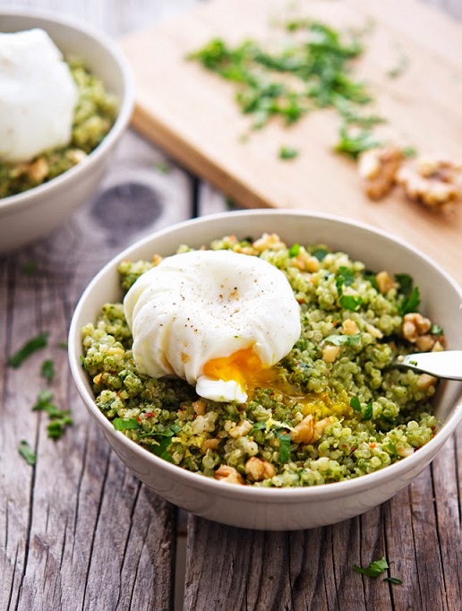 Put an egg on it: Quinoa kale pesto bowls with poached eggs