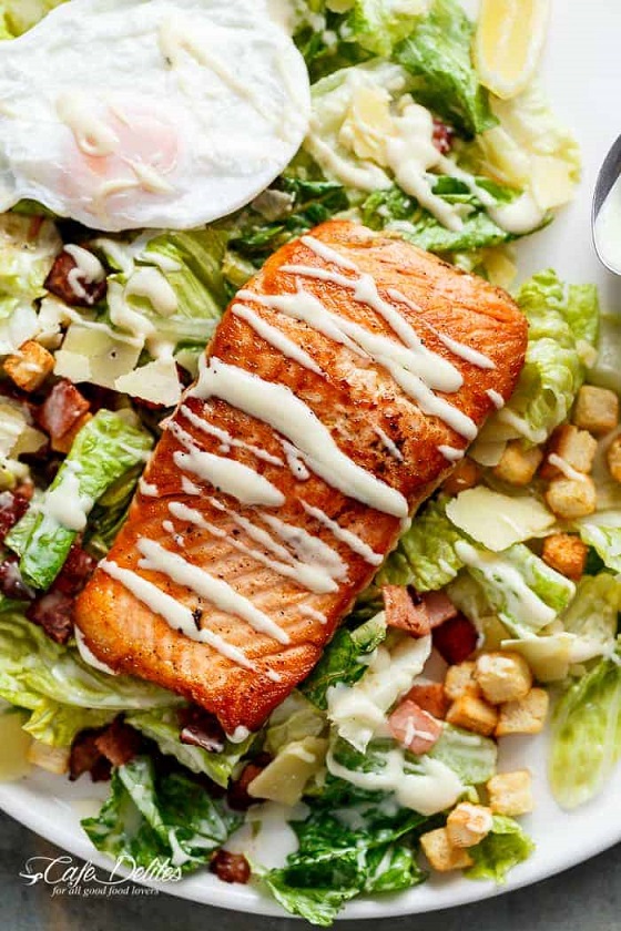 Put an egg on it: Salmon and avocado Caesar salad