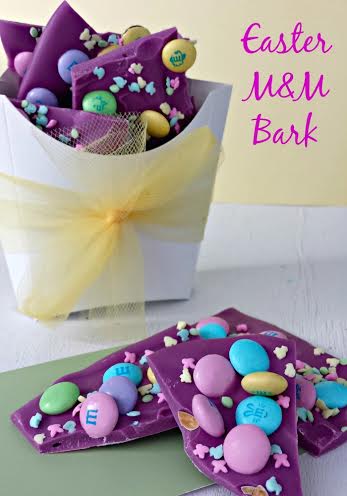 Easter dessert ideas: Purple Easter M&M Bark