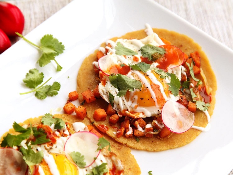 Put an egg on it: Sweet Potato, Sage, and Fried Egg Tacos Recipe