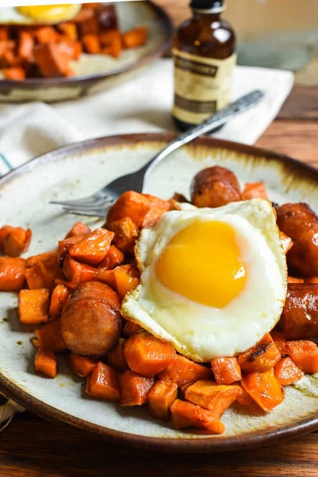 Put an egg on it: Maple Roasted Sweet Potato & Sausage Hash