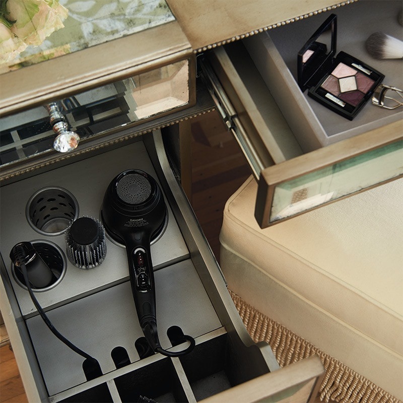 organize your bathroom : a socket in bathroom cabinet drawer