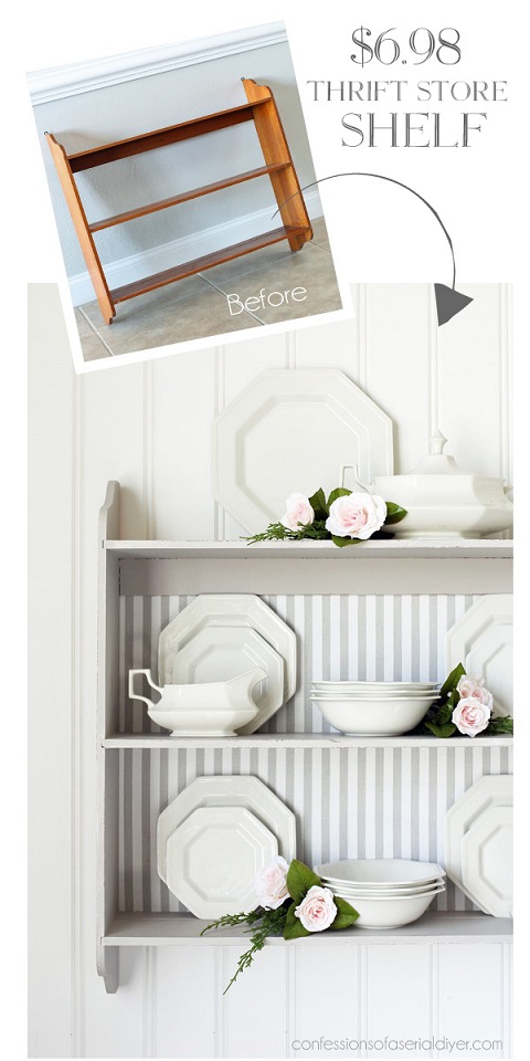 Furniture makeover ideas: Fabric Backed Hanging Shelf