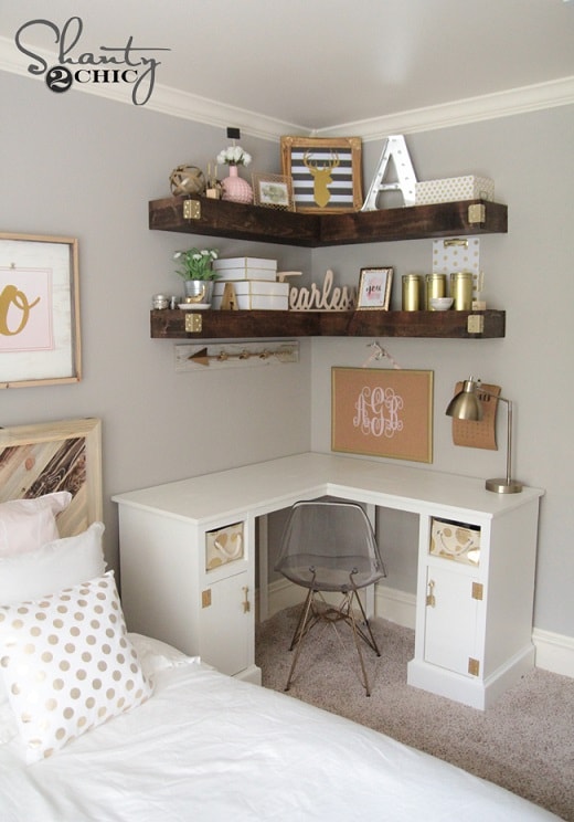 bedroom organization hacks: Floating Corner Shelves