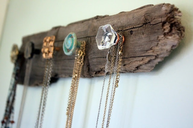 diy farmhouse decor: driftwood necklace holder