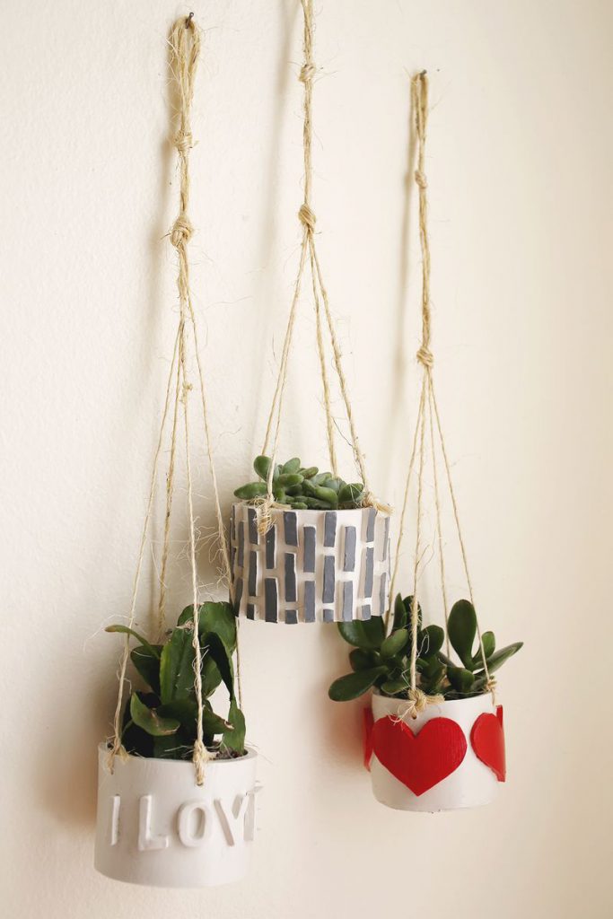 air dry clay projects: hanging planters