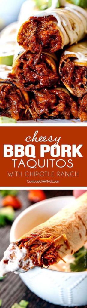 BBQ Recipes: Cheesy BBQ Pork Taquitos with Chipotle Ranch